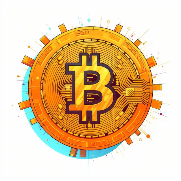 Bitcoin Vector Illustration Cybersteampunk Art met felle kleuren en gedurfde vormen