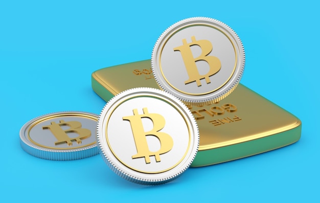 Bitcoin with a bullion of gold