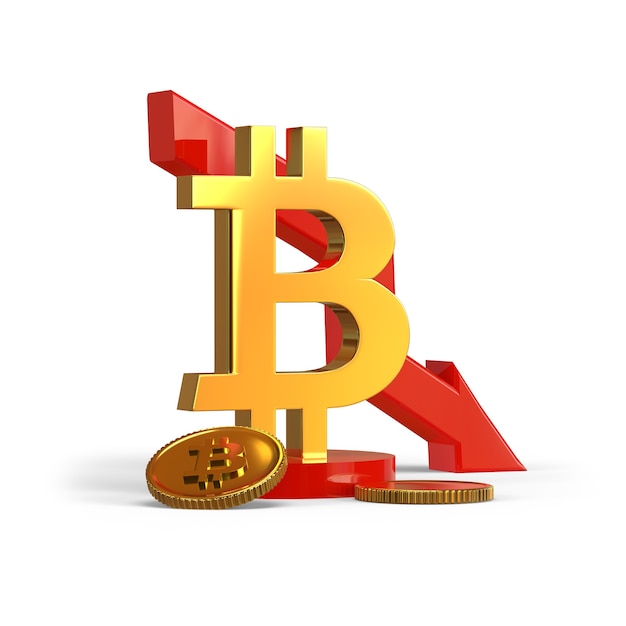 Bitcoin with graph downward digital currency crash 3d rendering illustration