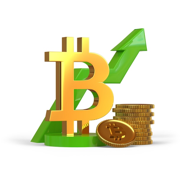 Bitcoin with graph upward digital currency profit 3d rendering illustration