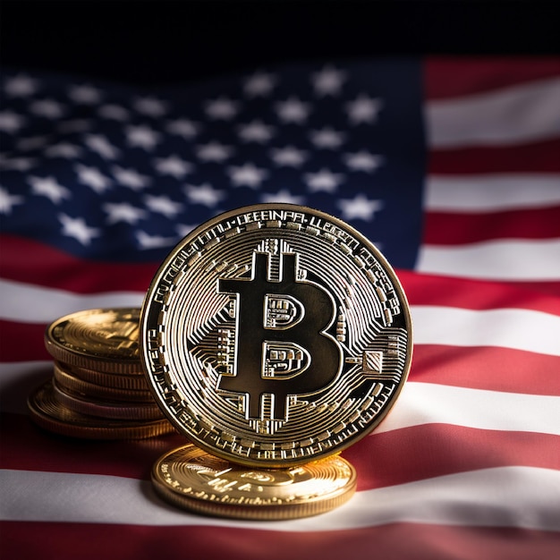 Bitcoin with US Flag Background 01