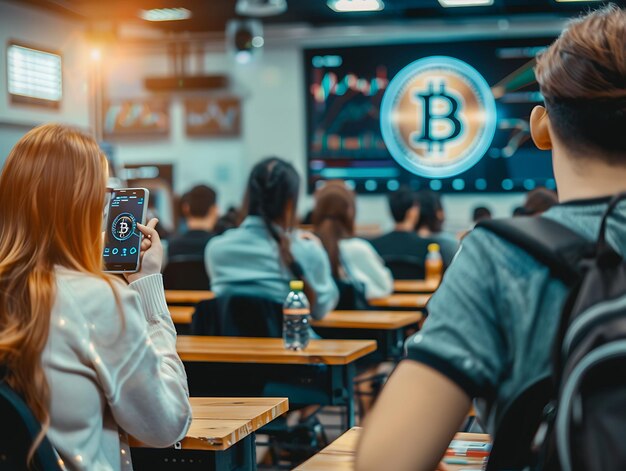 Photo bitcoin workshop with instructors teaching skills educationa photo of trending poster background