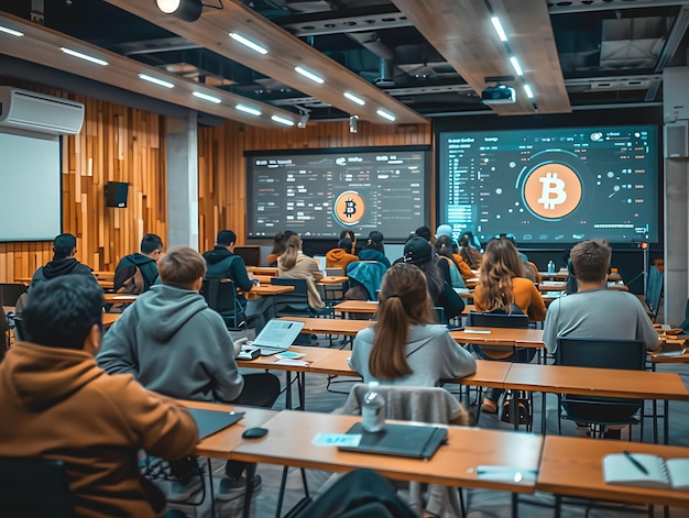 Bitcoin Workshop With Instructors Teaching Skills Educationa Photo of Trending Poster Background