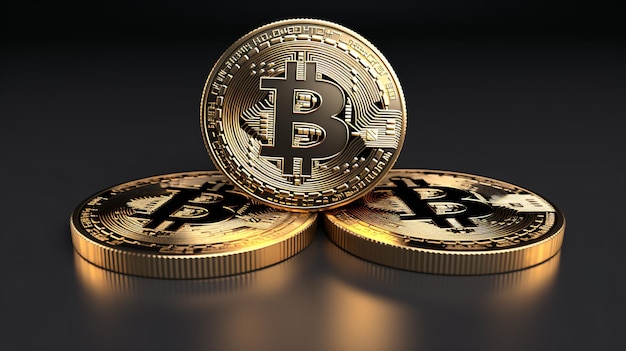 Bitcoins 3D Render geïsoleerde donkere achtergrond