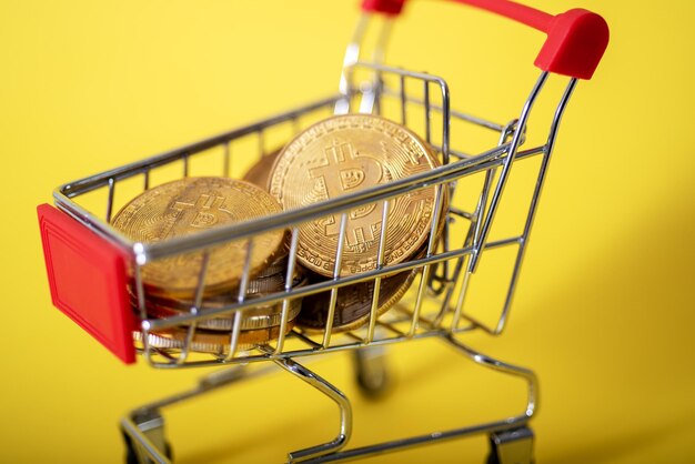 Bitcoins in the cart concept purchase of cryptocurrency