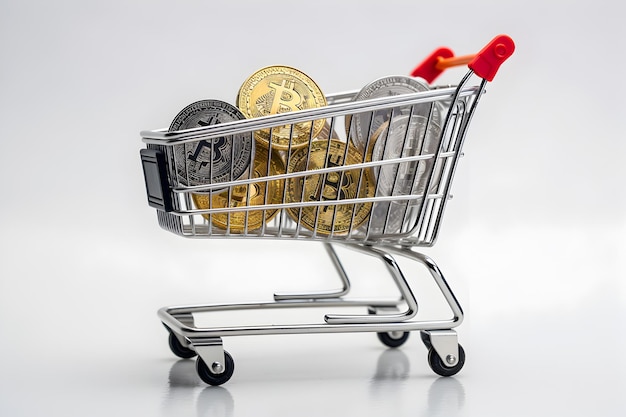 bitcoins_in_a_shopping_cart_on_a_white_surface