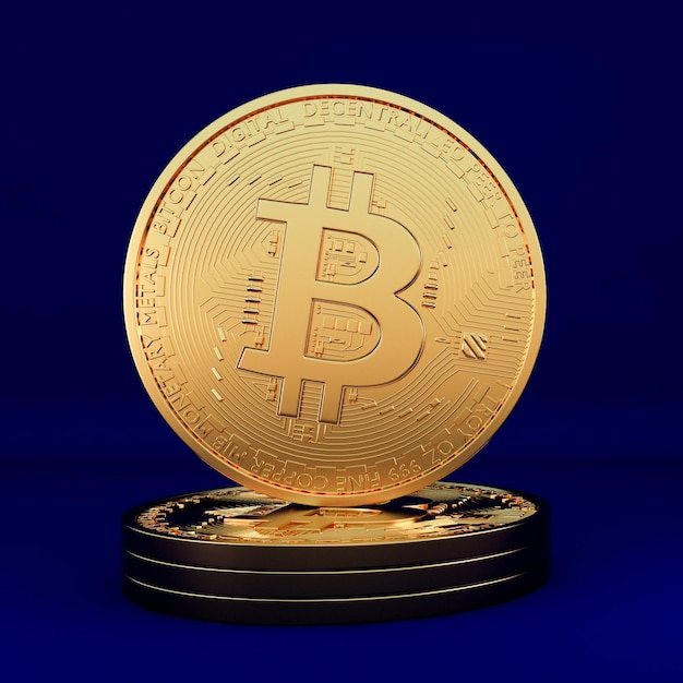 Bitcoins isolated on dark blue background btc concept d rendering