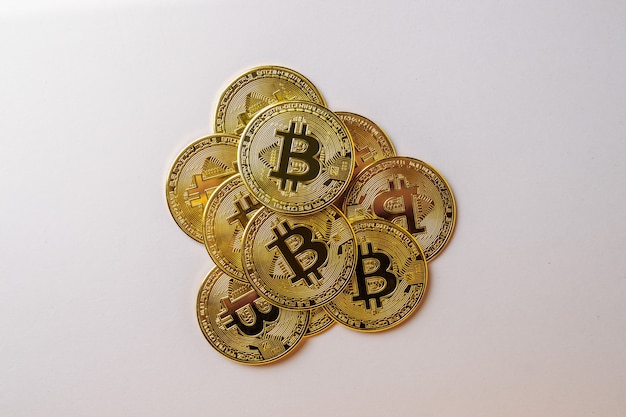 Bitcoins on a pink