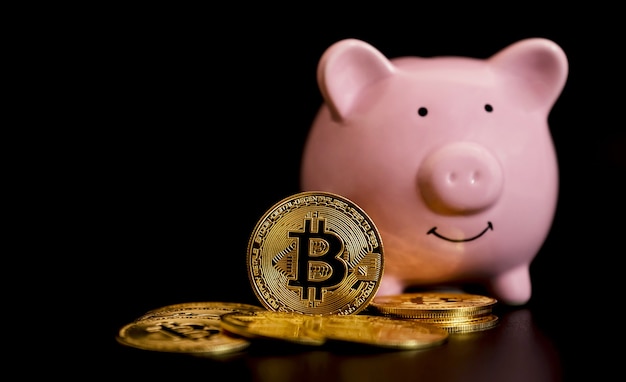 bitcoins staan voor roze spaarpotrisico en rijkdom kan gebeuren bij het verhandelen van cryptocurrency