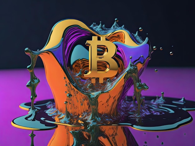 Bitcoins in vibrant color liquid