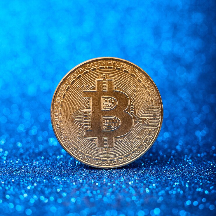 फोटो bitcoins with candle stick graph chart and digital