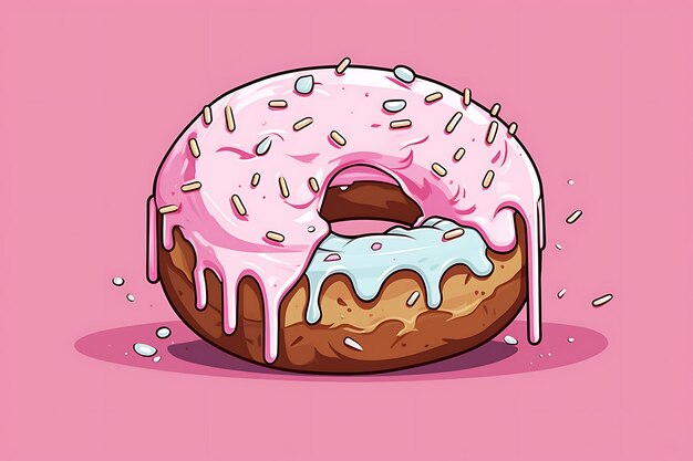 Photo bitten donut with icing and sprinkles sweet dessert food doodle linear cartoon coloring