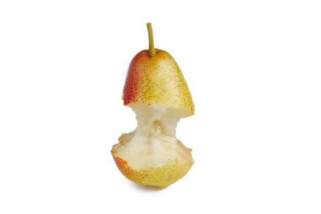 Bitten juicy pear on a white background