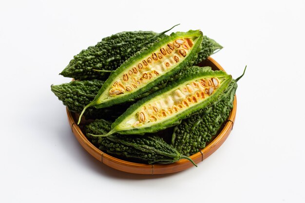 Bitter gourd on a white background.