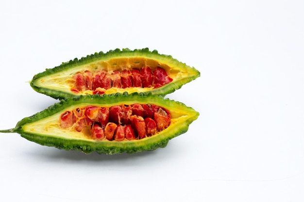 Bitter gourd on white background.