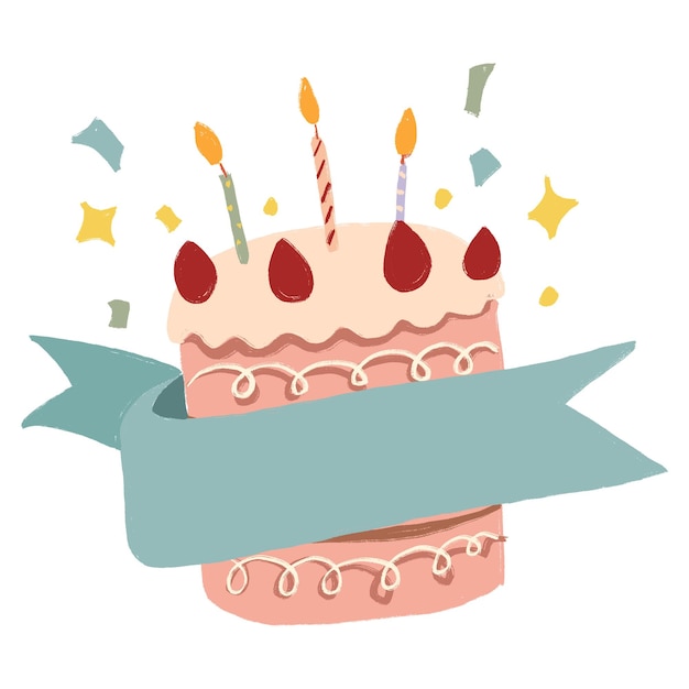 Bityhday cake png sticker ribbon banner