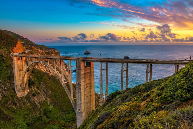 Bixby Bridge and Pacific Coast Highway at sunset