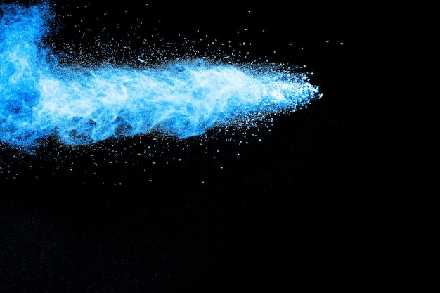 Bizarre forms of  colorful blue dust particles splash.