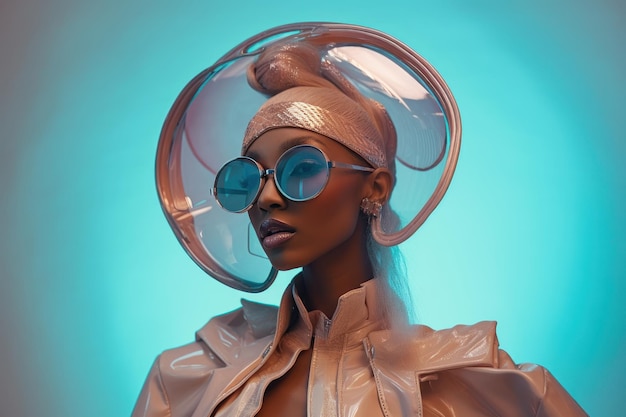 Bizarre retro-futuristische couture mode-stijl vrouw Mooie illustratie foto Generatieve AI