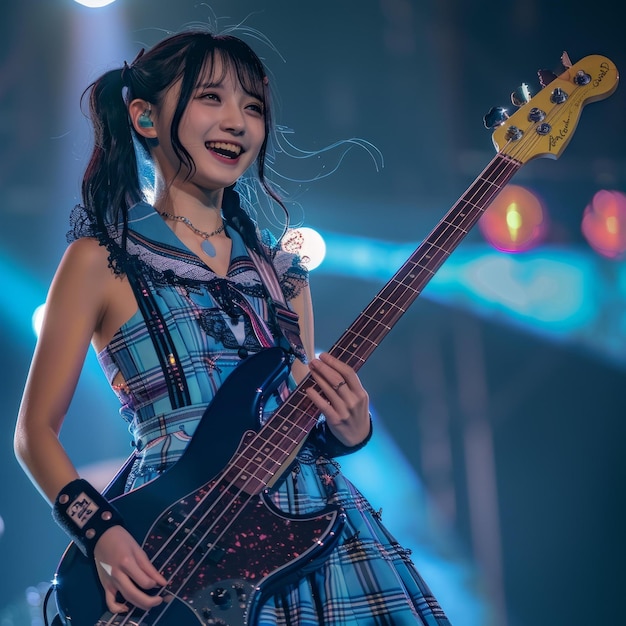 Photo bjapanese female bassist risa honma playing bass guitar on stage