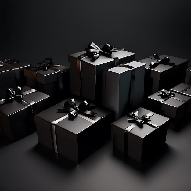 black 3d gift boxes isolated on dark background generated by AI