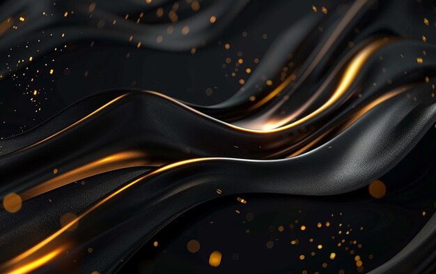 Black abstract background with golden shiny lines