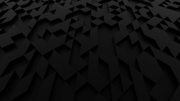 Фото Черный абстрактный фон с грубой поверхностью треугольной свет и тень - 3d визуализация.