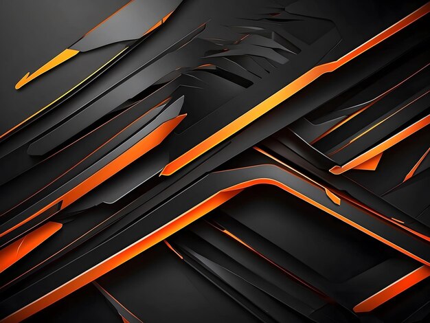 Black abstract corporate material composition tech vector design Fiery orange glowing neon lines