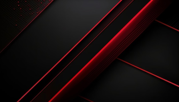 Black abstract diagonal overlap layers background with red light decoration Generative ai