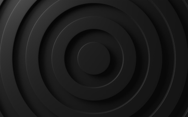 Black abstract geometric background with rings ripple 3D rendering