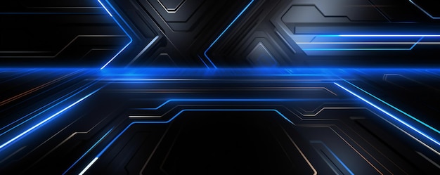 Black abstract metal futuristic technological background with blue glowing light