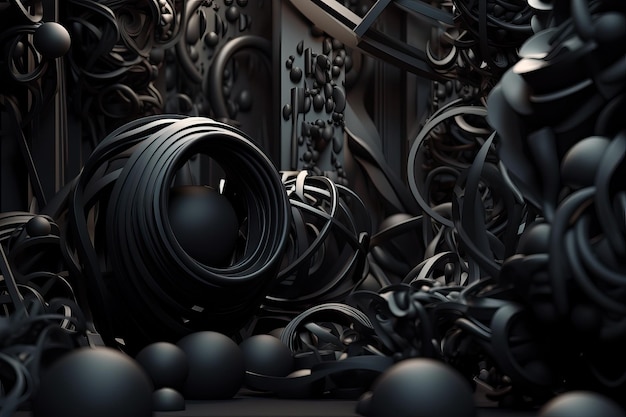 Black abstract surreal 3d shapes AI generated