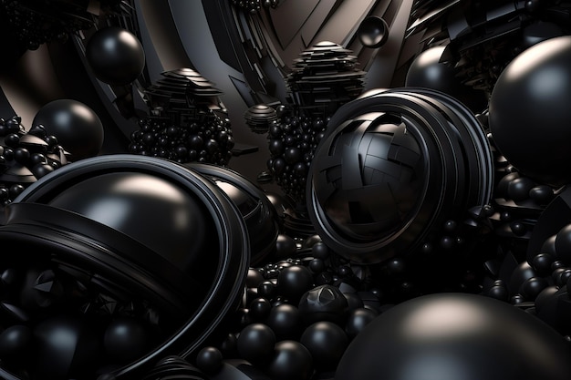 Черные абстрактные сюрреалистические 3d-формы, сгенерированные AI