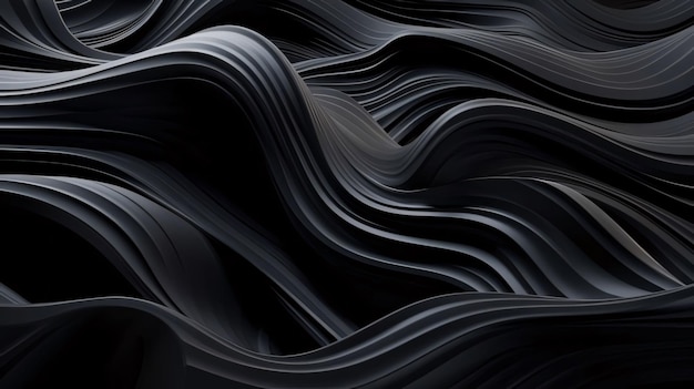 Black abstract wavy background 3d rendering 3d illustration