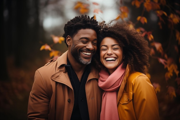 black african american couple in outdoor protrait of laughing