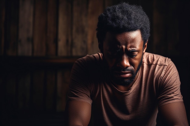 Black african american man depicting a sad depressive state depression concept