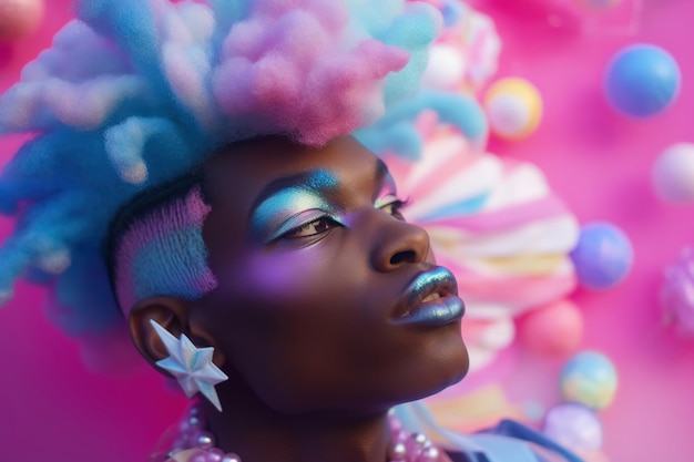 Black african drag queen ritratto colorato primo piano ia generativa