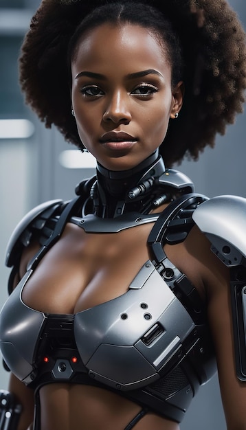 A black african female cyborg model