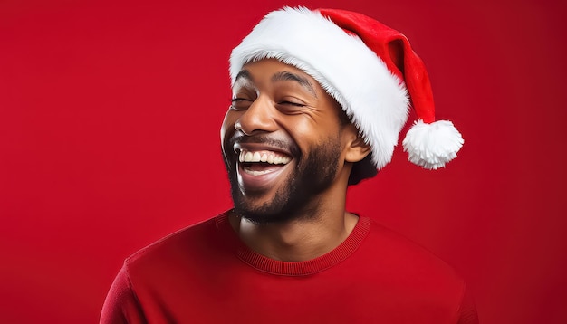 Black african man in santa claus hat christmas and new year concept