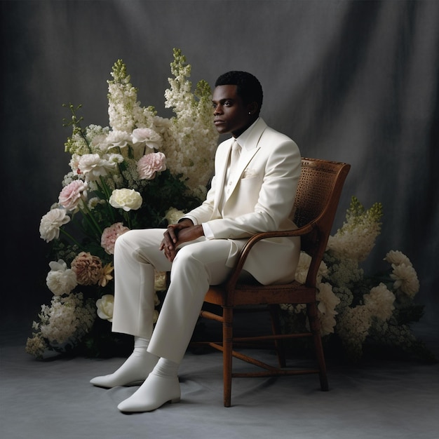 A black african man sit on chair