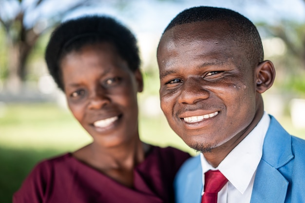 Black african man and woman portrait with love