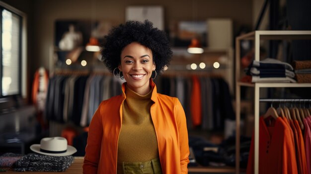 Black African woman smiling at her shop Small business owner