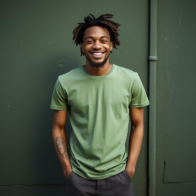 Black Afro man wearing blank tshirt for mockup