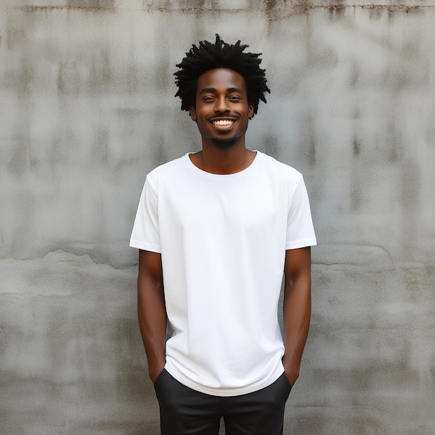 Black Afro man wearing blank tshirt for mockup