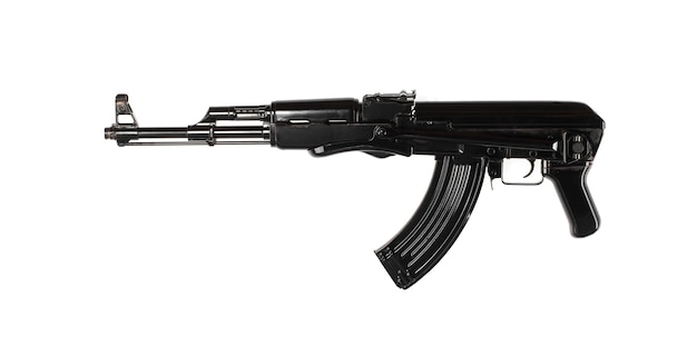 black AK47 assault rifle isolated on white background