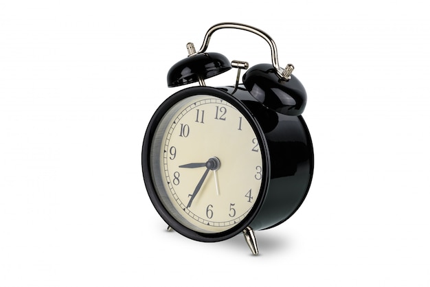 Photo black alarm clock, analog twin bell isolated