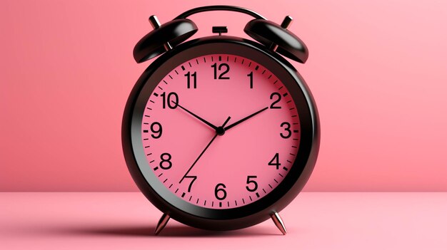 Black alarm clock isolated on pink background