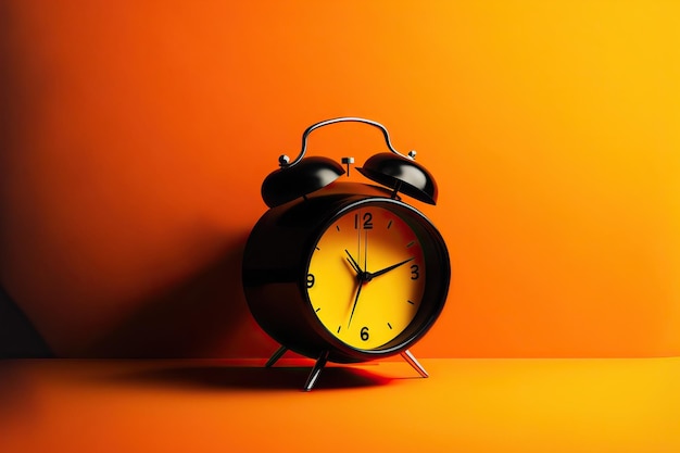 Black alarm clock with an orange and yellow backdrop minimalist idea