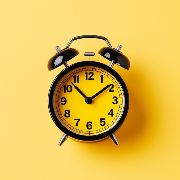 black alarm clock on yellow background