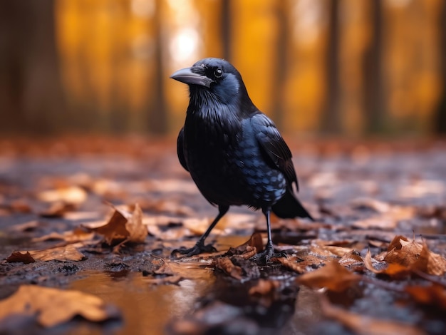 A black american crow on the ground